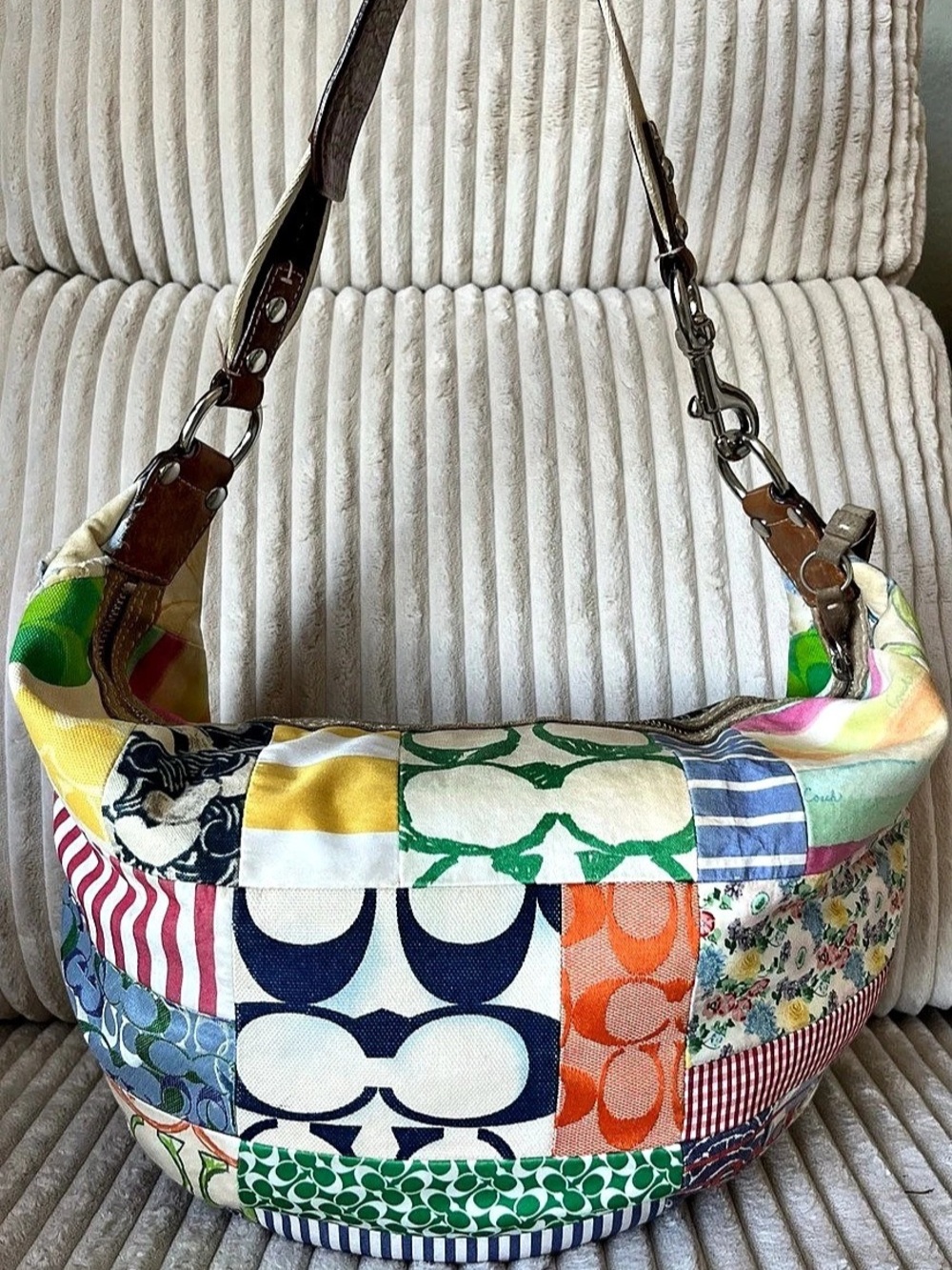 Rare Vintage Coach Hamptons Scribble Patchwork Hobo Bag Pastel Multicolor Y2K